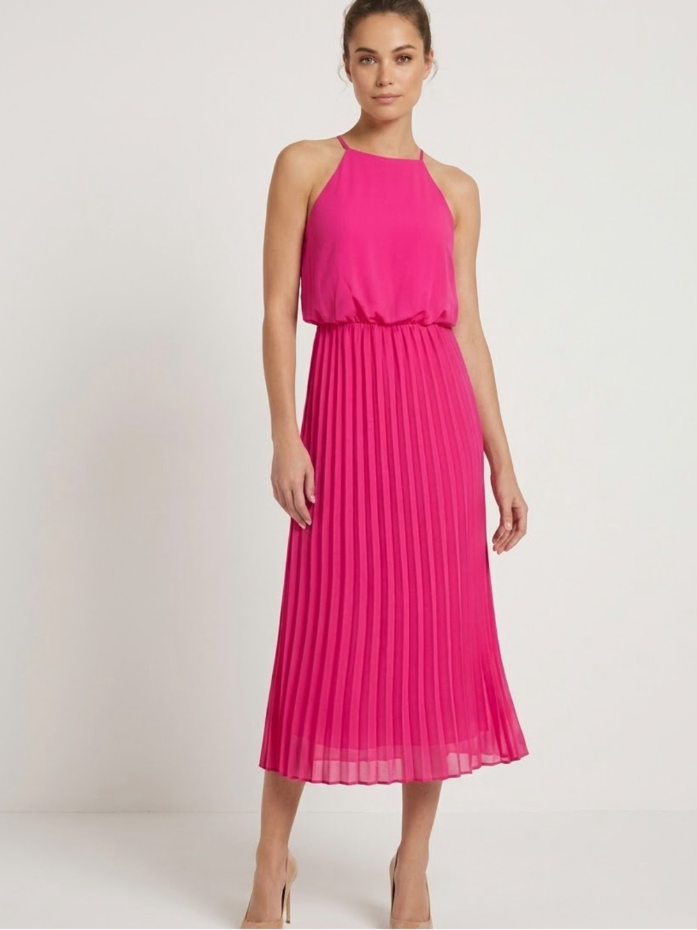 Sam Edelman Pink Halter Midi Dress Size 6 Pleated Classic
